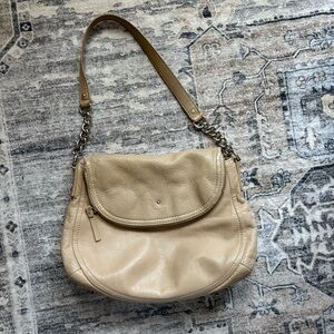 Kate Spade Hobo Shoulder Bag taupe tan Leather Cobble Hill Penny Fold Over Flap